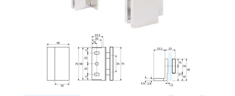 GCH-8 Glass to wall 90°angular clamp without screws at sight