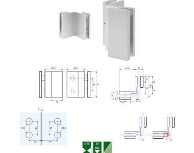GCH9 Glass to glass 90° angular clamp without screws at sight