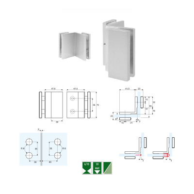 GCH9 Glass to glass 90° angular clamp without screws at sight