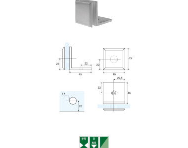 GCZ-2 Glass to wall 90° angular clamp GCZ series