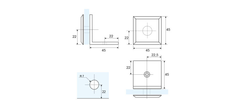GCZ-2 Glass to wall 90° angular clamp GCZ series