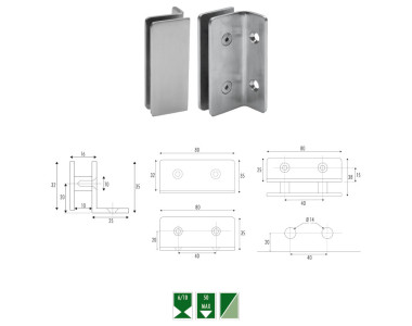 NG-2 Morsetto angolare vetro/muro 90°