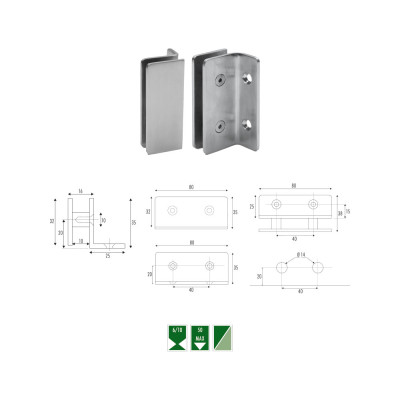 NG-2 Morsetto angolare vetro/muro 90°