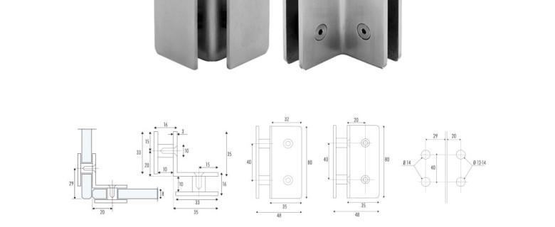 NG-3 Morsetto angolare vetro/vetro 90°