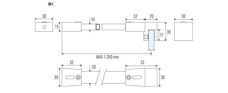 QB-7 Barra di sicurezza 90° vetro/muro