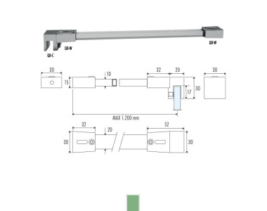 QBM-7 90° glass to wall shower rod